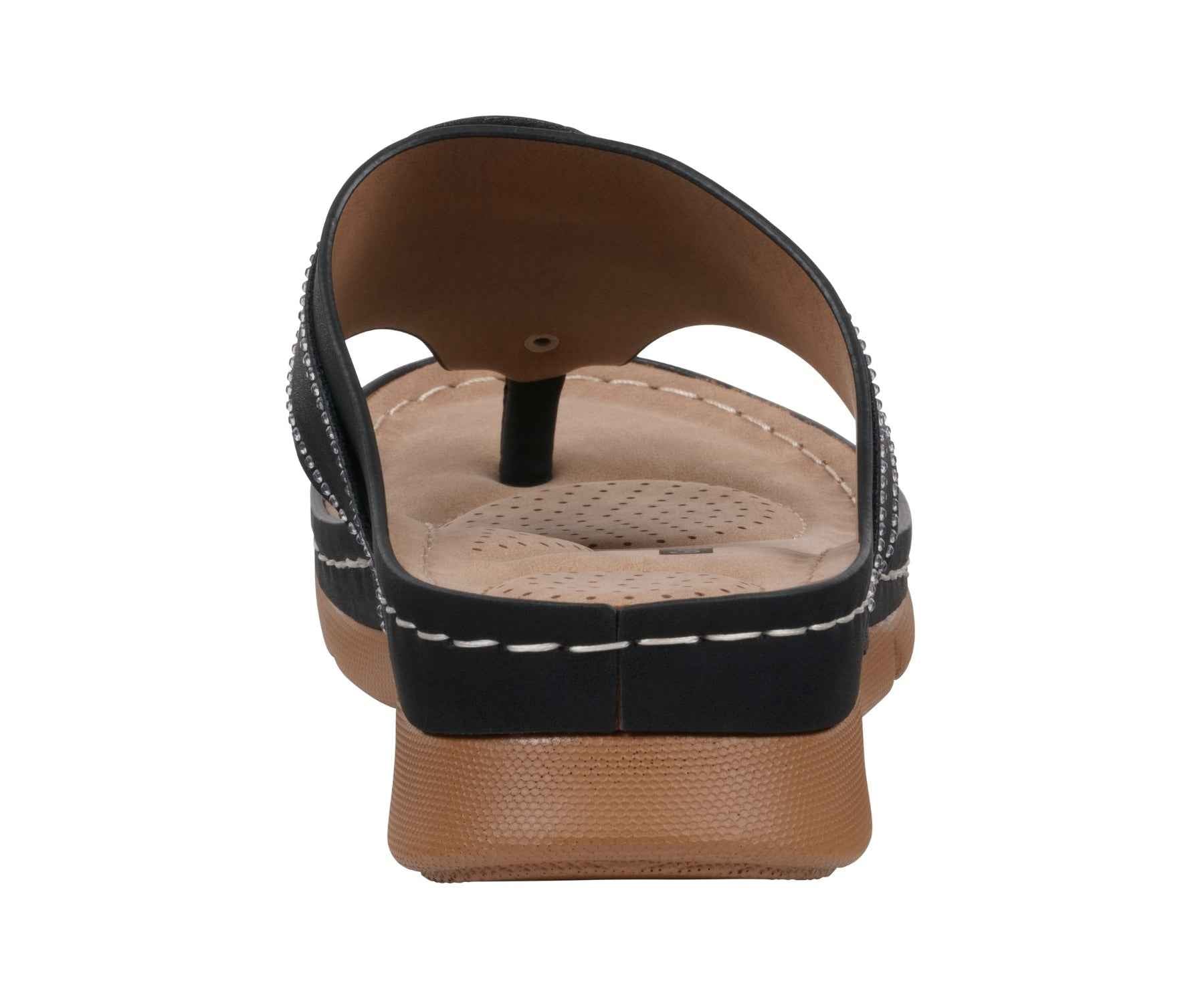 Women's Vickie Black Flower Thong Flat Comfort Sandals