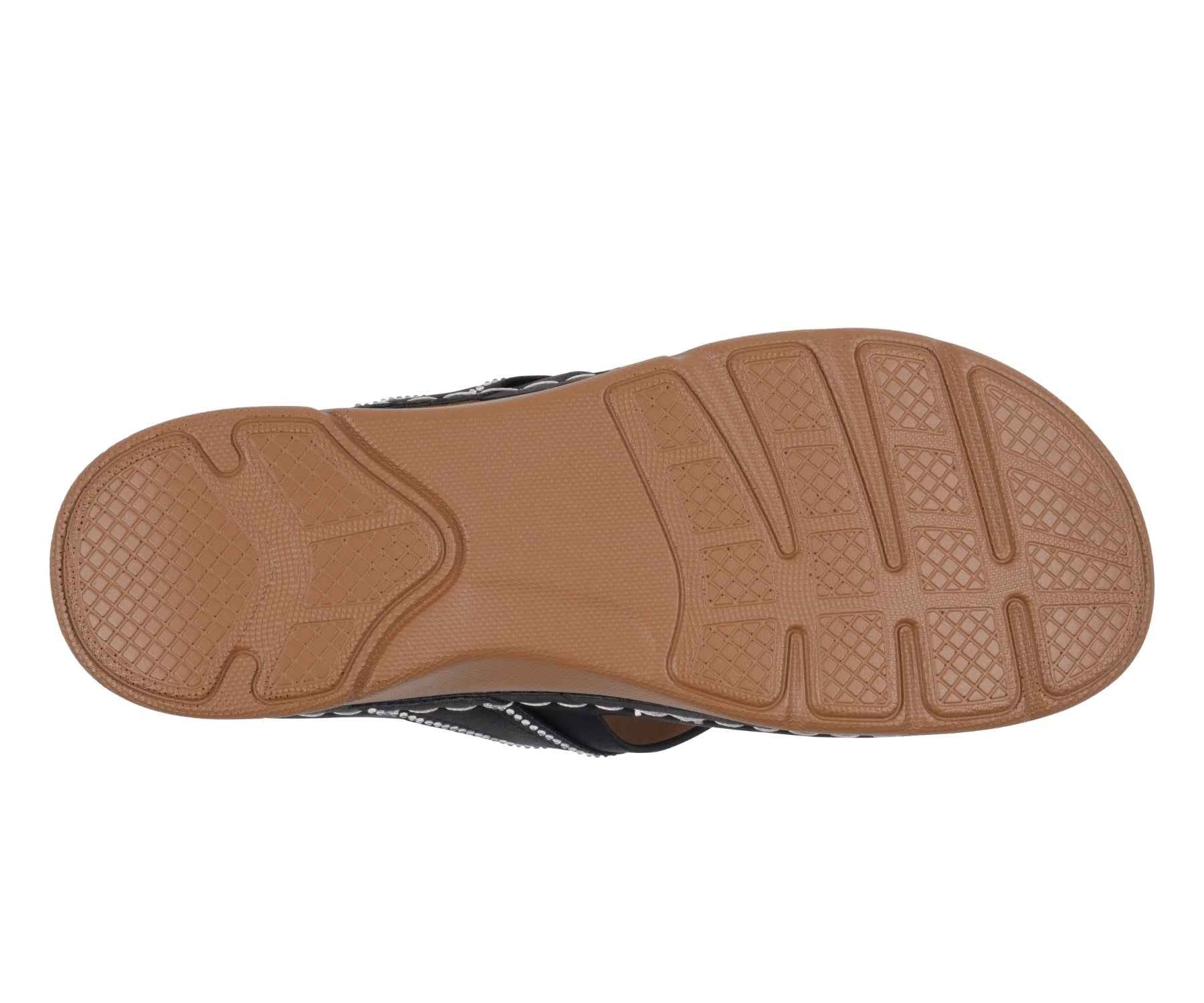 Women's Vickie Black Flower Thong Flat Comfort Sandals