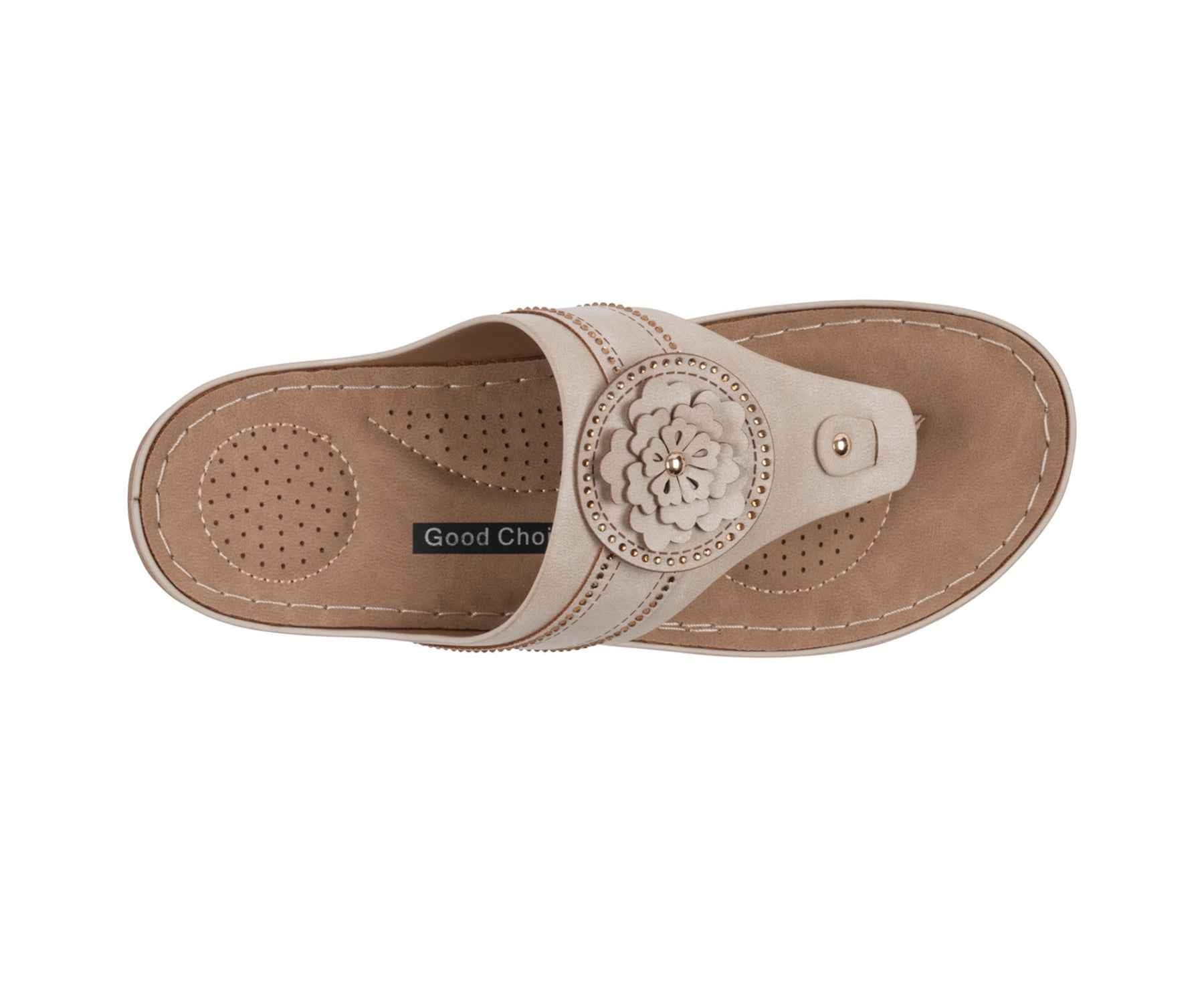 Women's Vickie Gold Flower Thong Flat Comfort Sandals