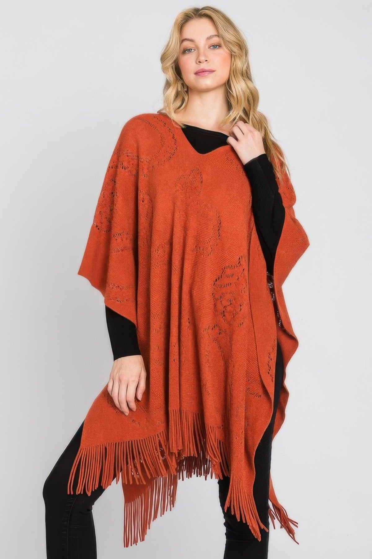 Paisley Pattern Fringe Poncho