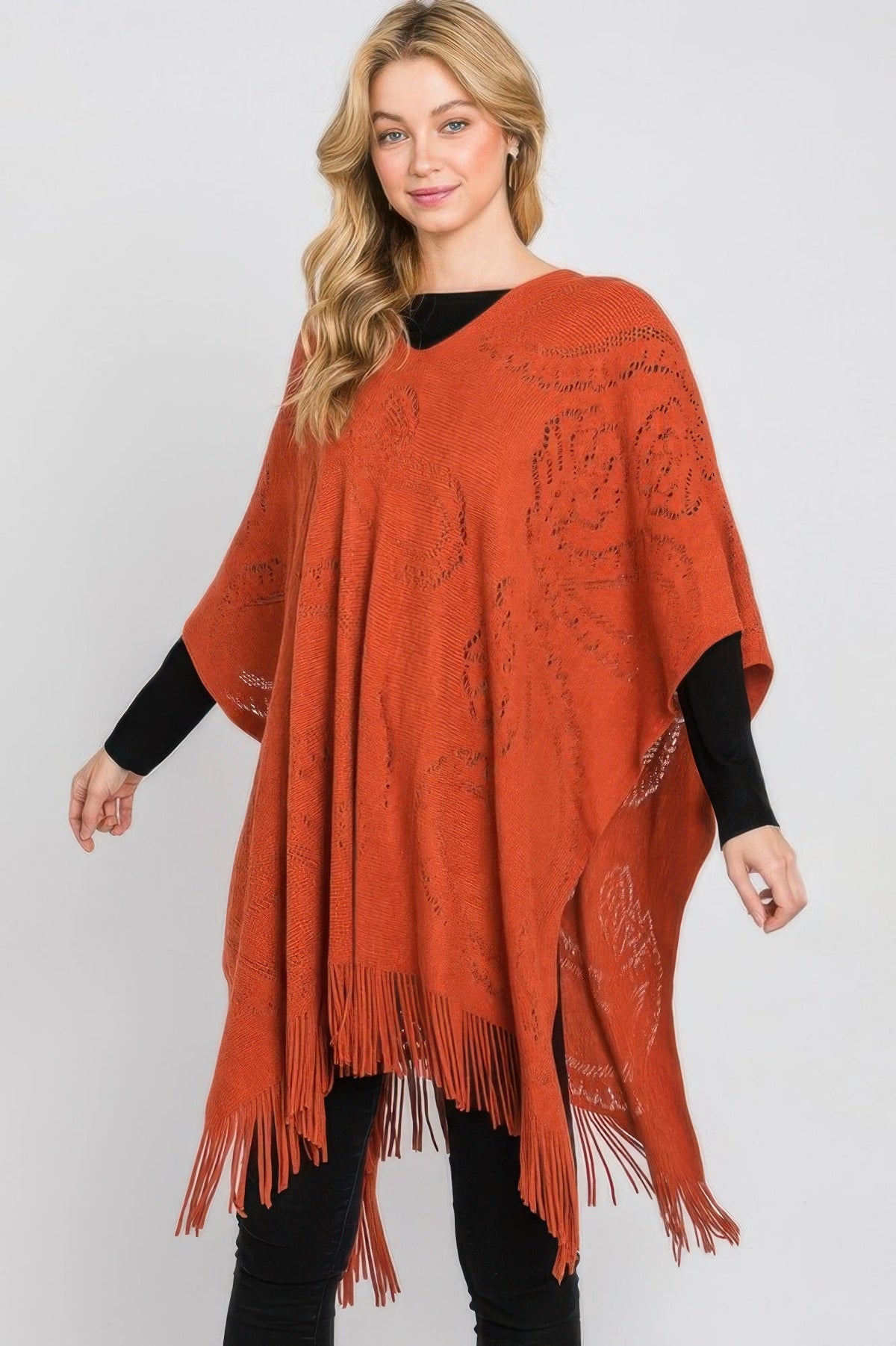 Paisley Pattern Fringe Poncho