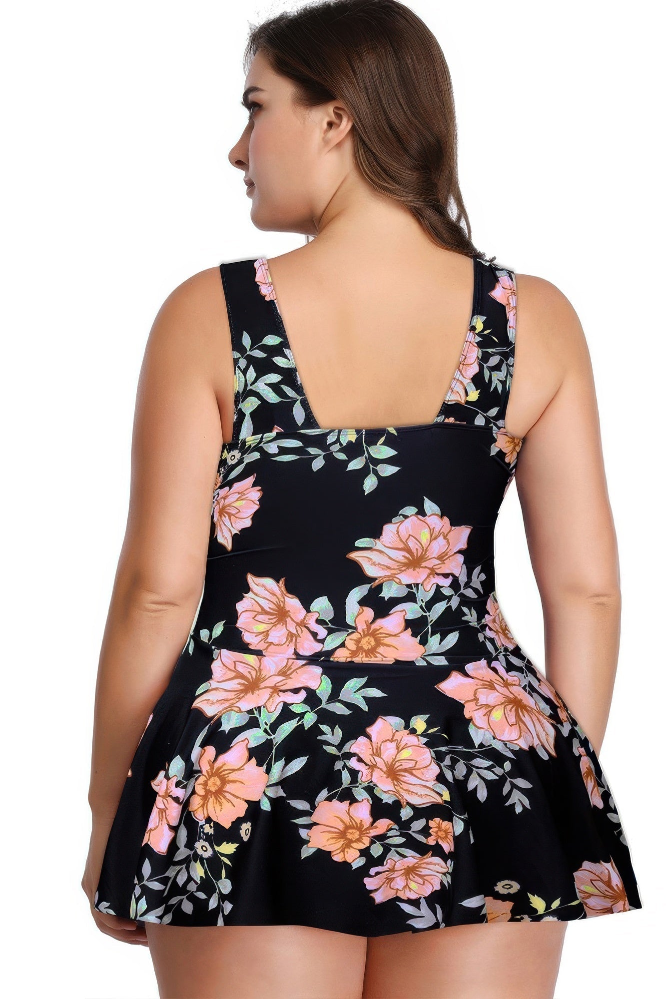 Plus Size Solid Ruffle V Neck Fit Swimsuits