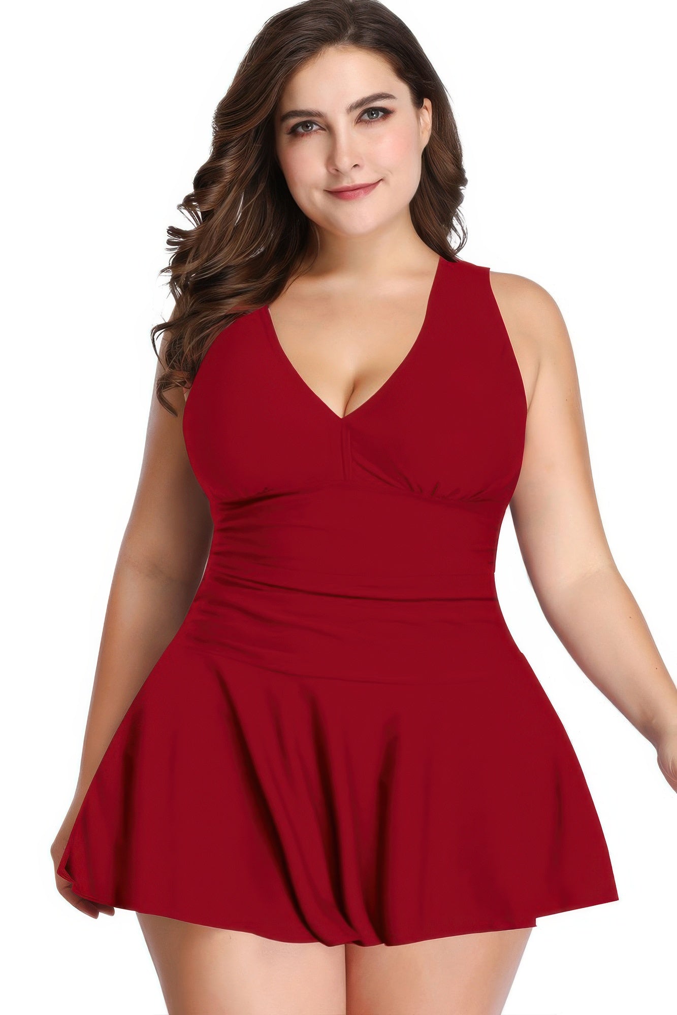 Plus Size Solid Ruffle V Neck Fit Swimsuits