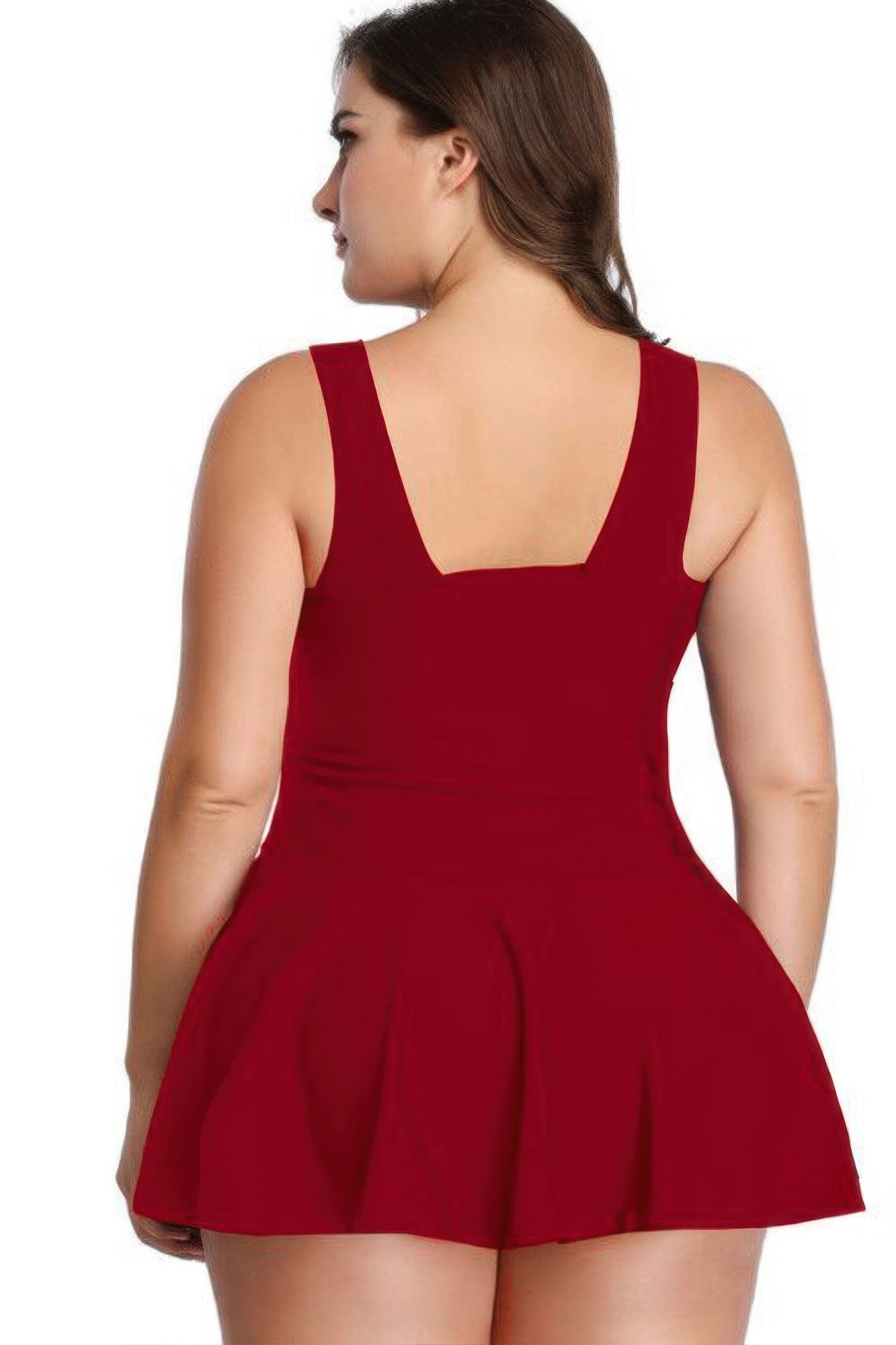 Plus Size Solid Ruffle V Neck Fit Swimsuits