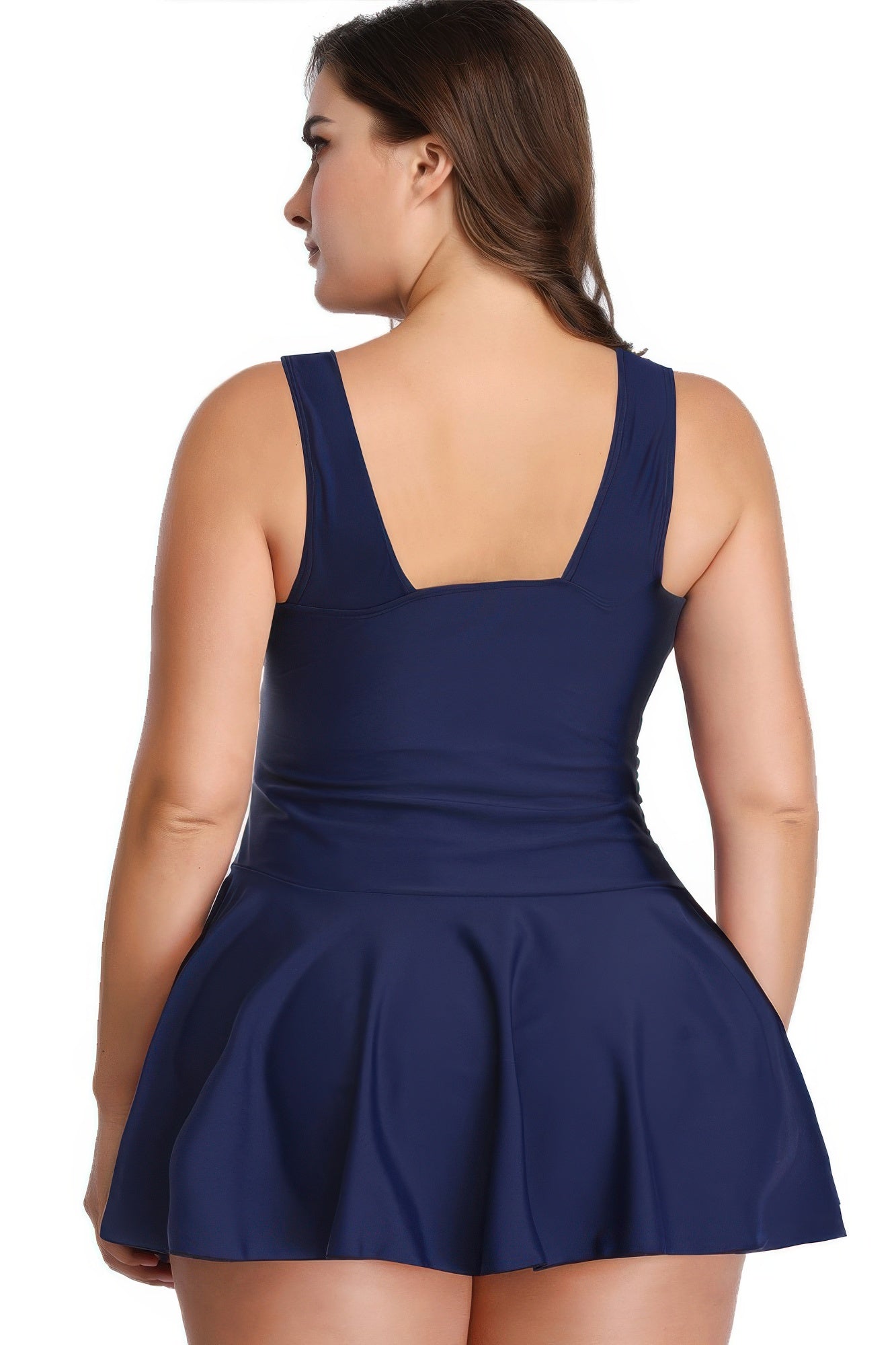 Plus Size Solid Ruffle V Neck Fit Swimsuits