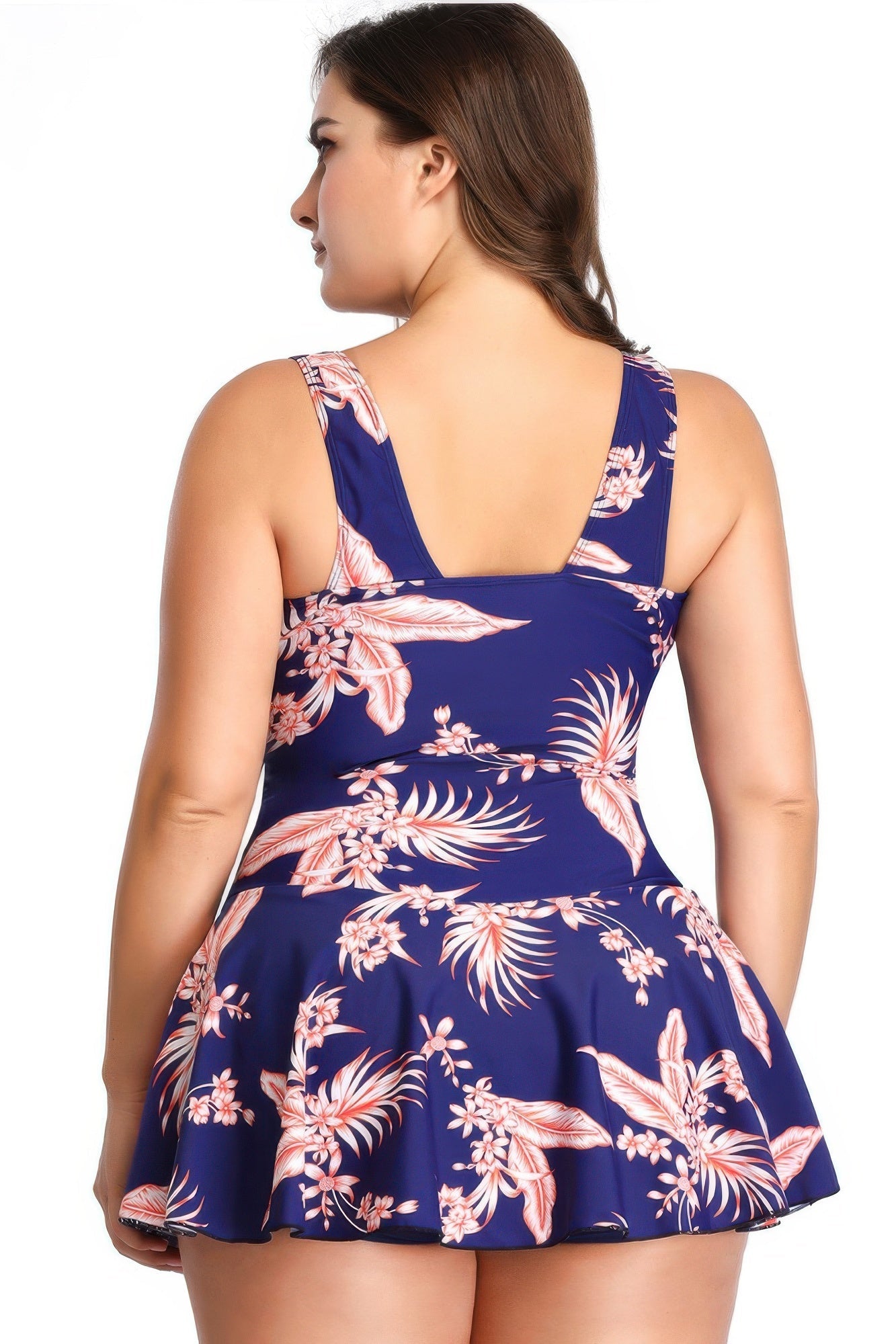 Plus Size Solid Ruffle V Neck Fit Swimsuits