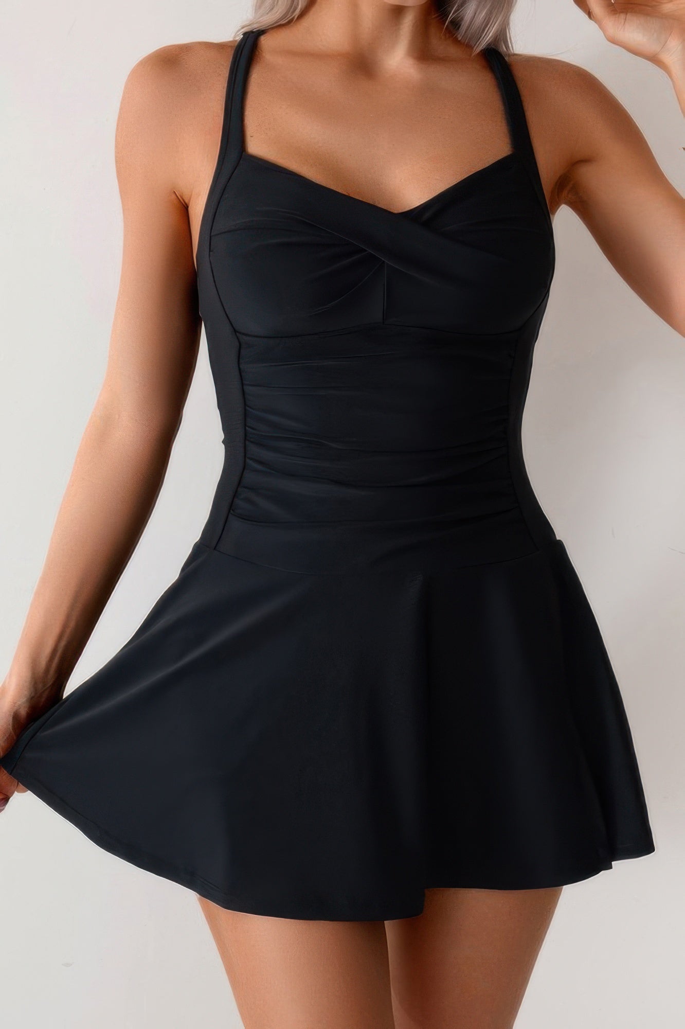 One Piece Ruched Crossover Sleeveless Swimsuit