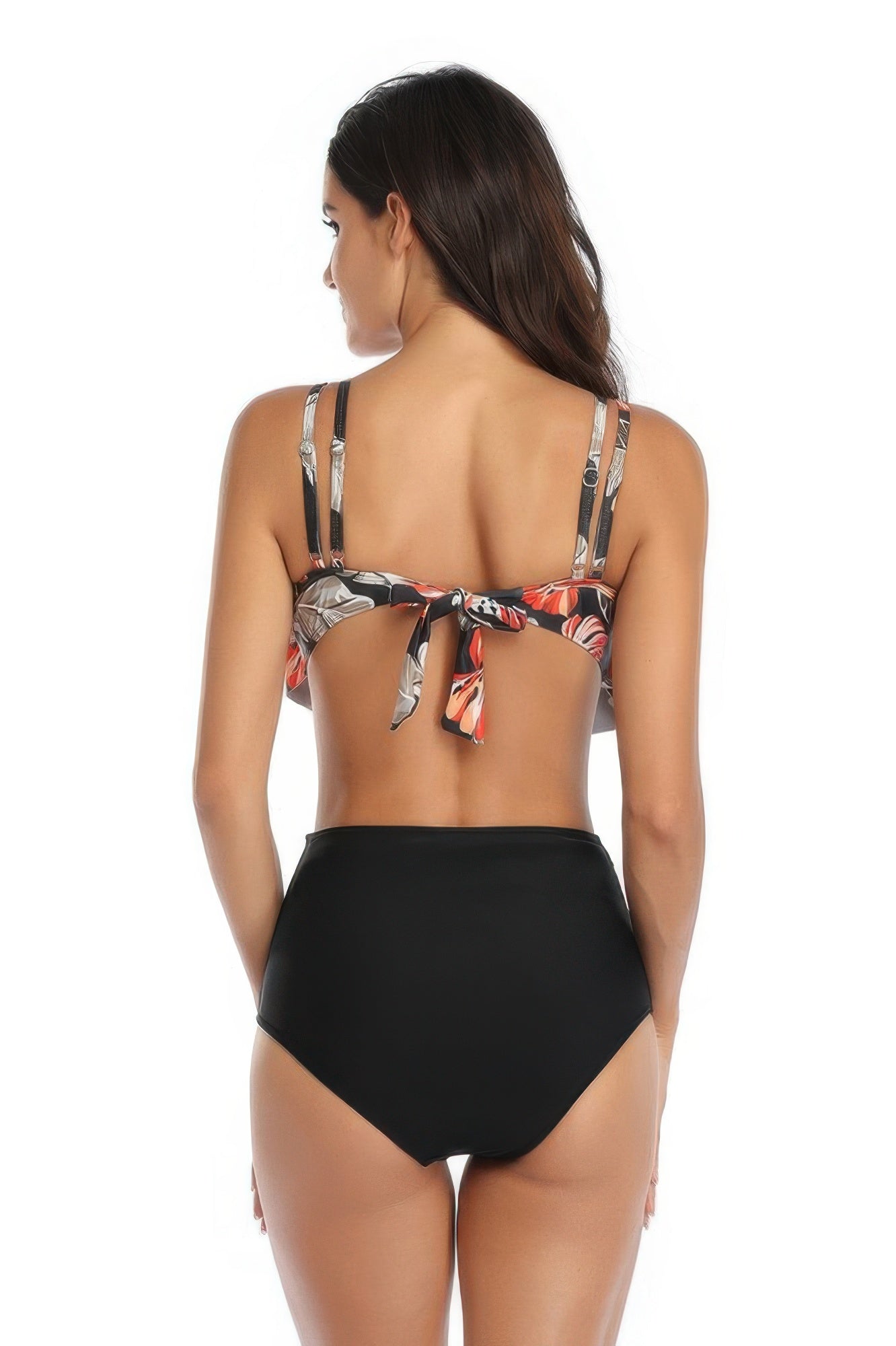 Floral Printed Ruffles Ruffle High Waist Swimsuit