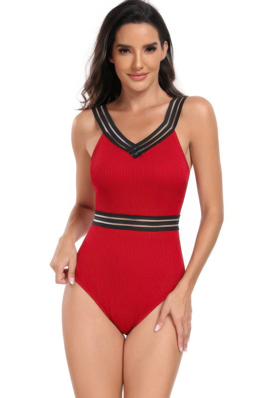 Solid Knit Sleeveless Lace Tirm Fit Swimsuits