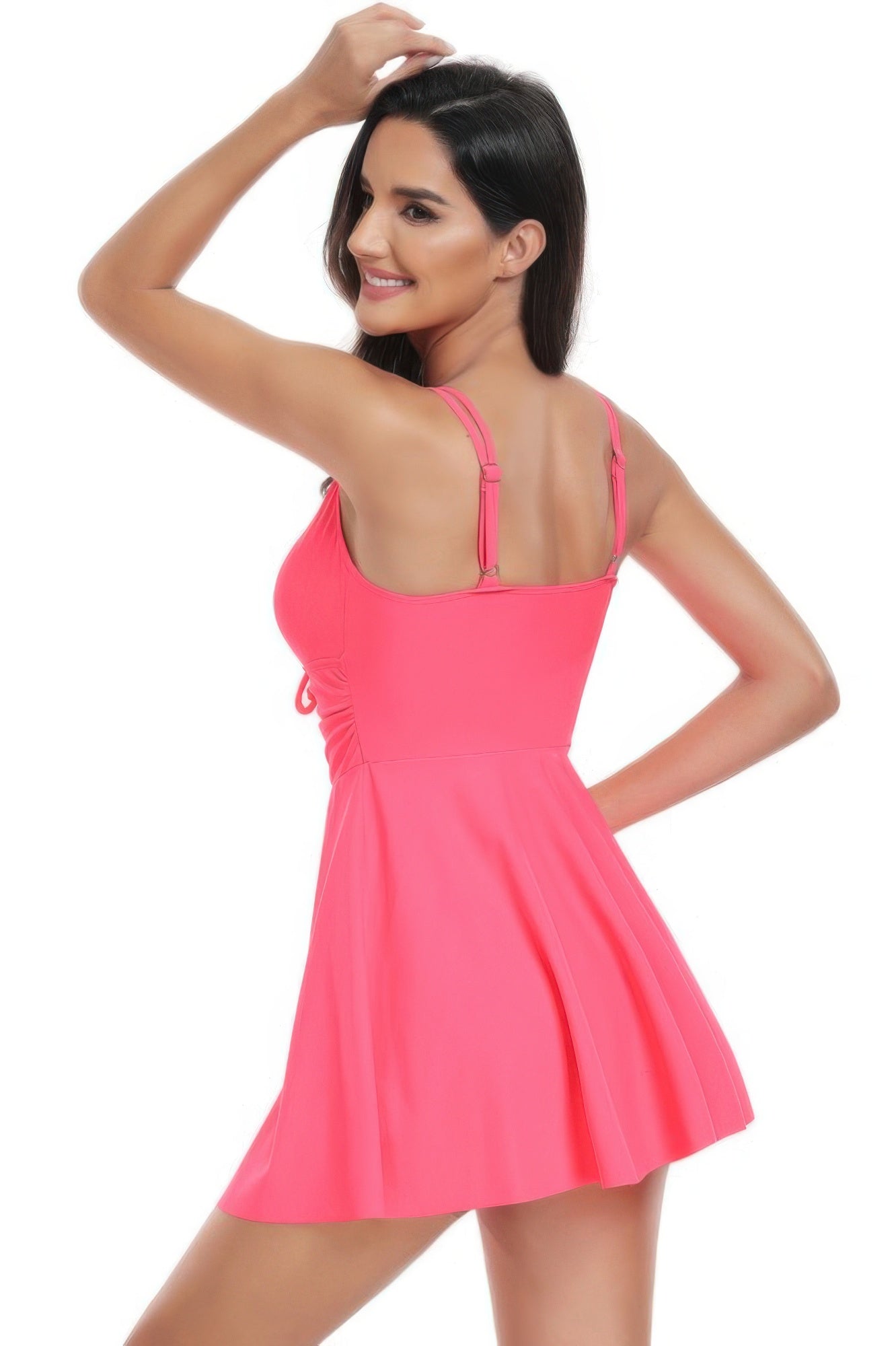 Ruched Waist Band One Piece Drawstring Swimsuit