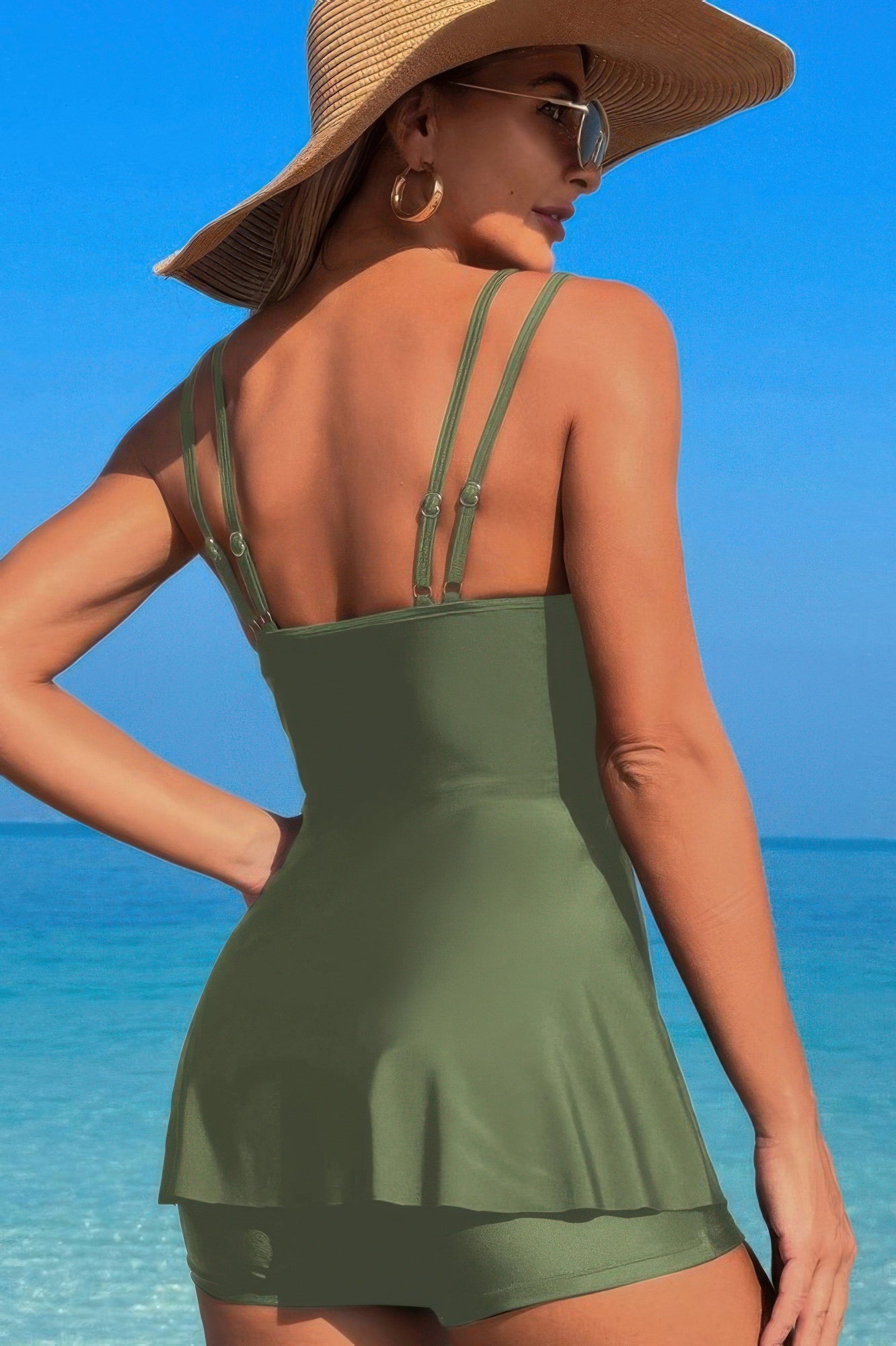 Square Neck Bottom Mesh Two Piece Swimsuit