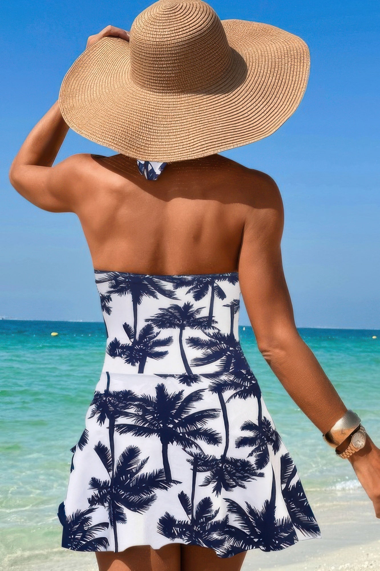 Halter Neck Twisted Tie Knot Front Dress Swimsuit