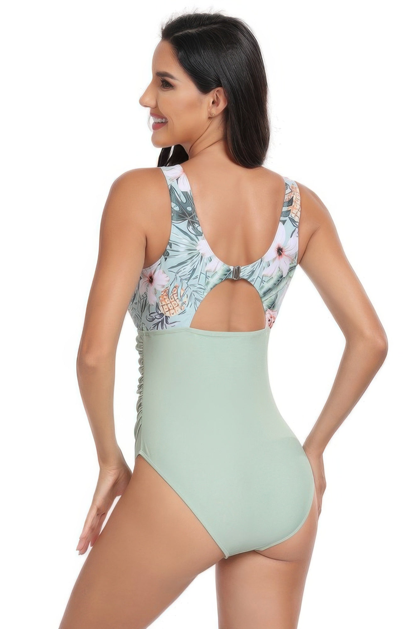 Sleeveless Color Block Floral Fit Lace Swimsuits