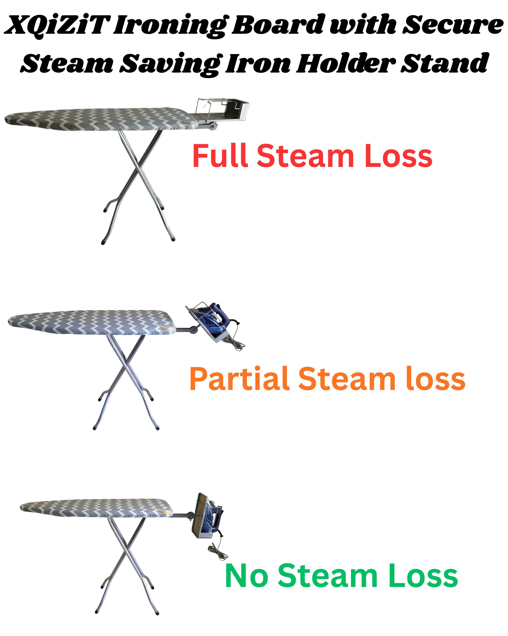 XQiZiT Ironing Board with an Adjustable Iron Holder Stand and Steam-Saving Technology