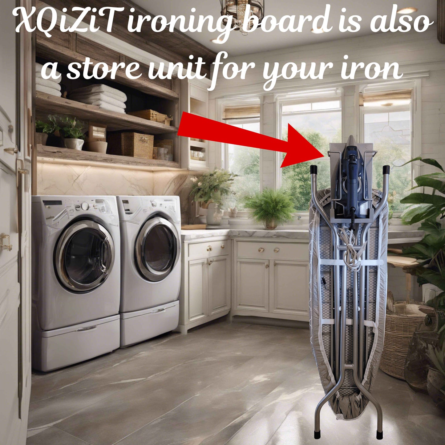 Ironing Board with Adjustable Rotating Iron Holder Stand – Steam-Saving technogy