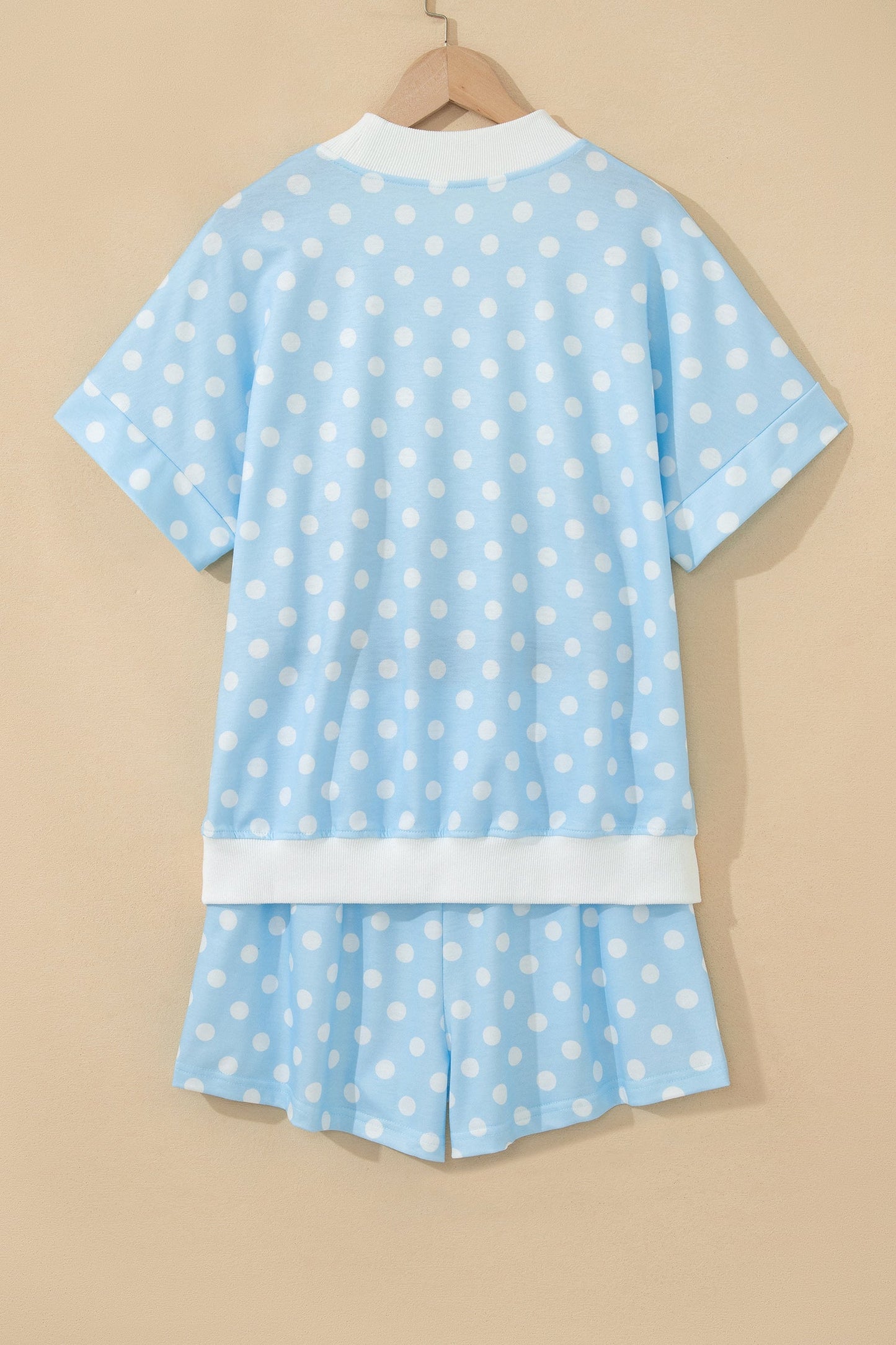Polka Dot Colorblock Mock Neck & Shorts Set