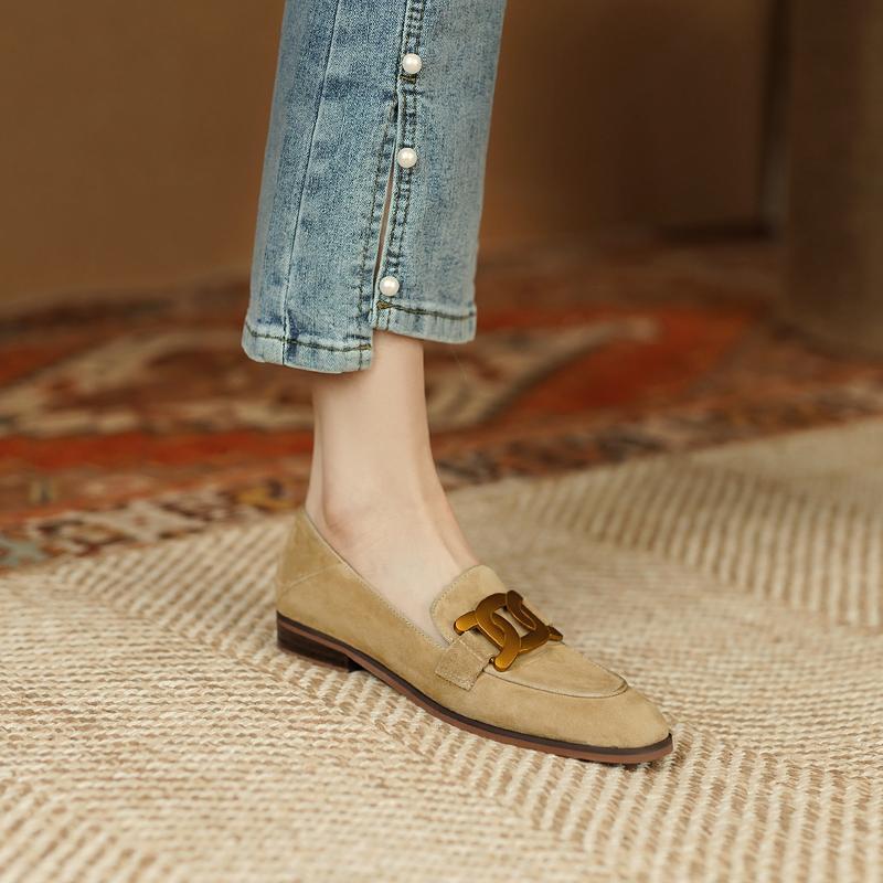 Women's Retro Metal Buckle Slip-On Loafers - Chunky Heel Platform Flats