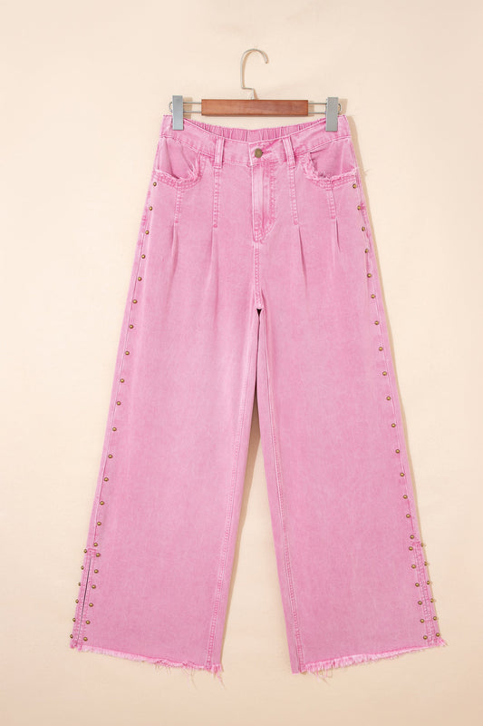 Studded Side Split Hem Wide Leg Jeans