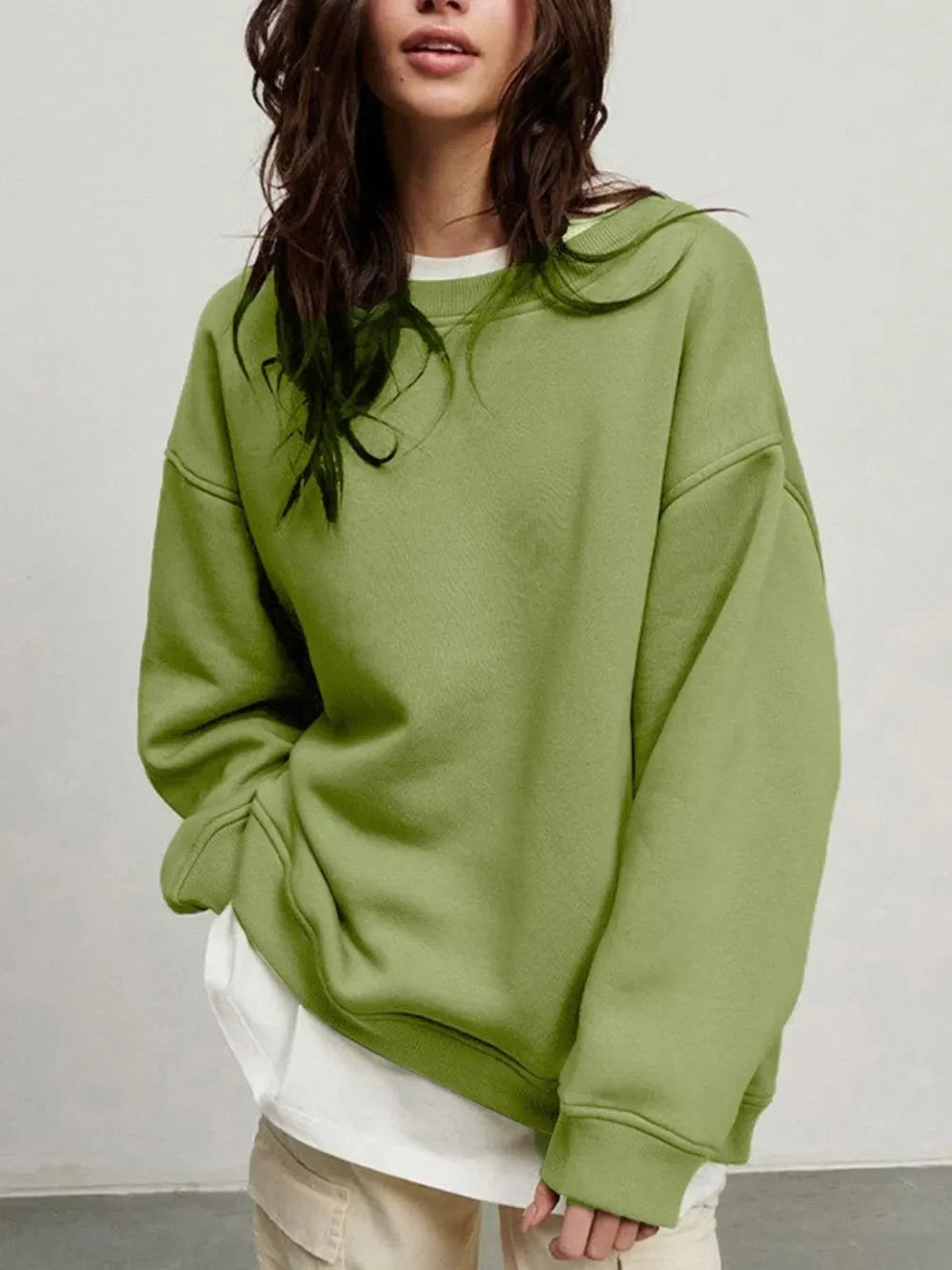 Round Neck Dropped Shoulder Long Sleeve Sweatshirt