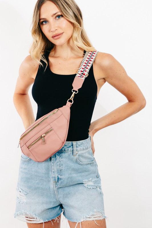 Fame PU Leather Crossbody Bag with Removable Strap Mauve One Size