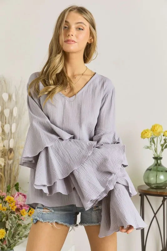 ADORA Layered Bell Sleeve Blouse