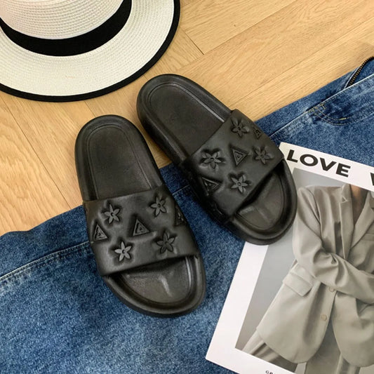 Open Toe Platform Slippers Black