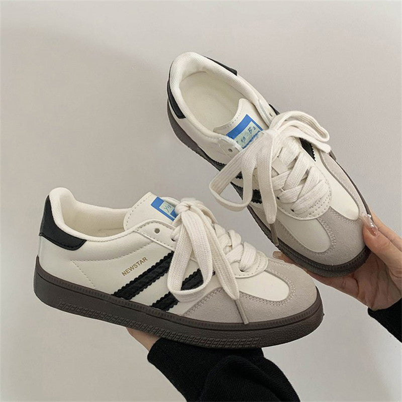 Contrast Round Toe Flat Sneakers White