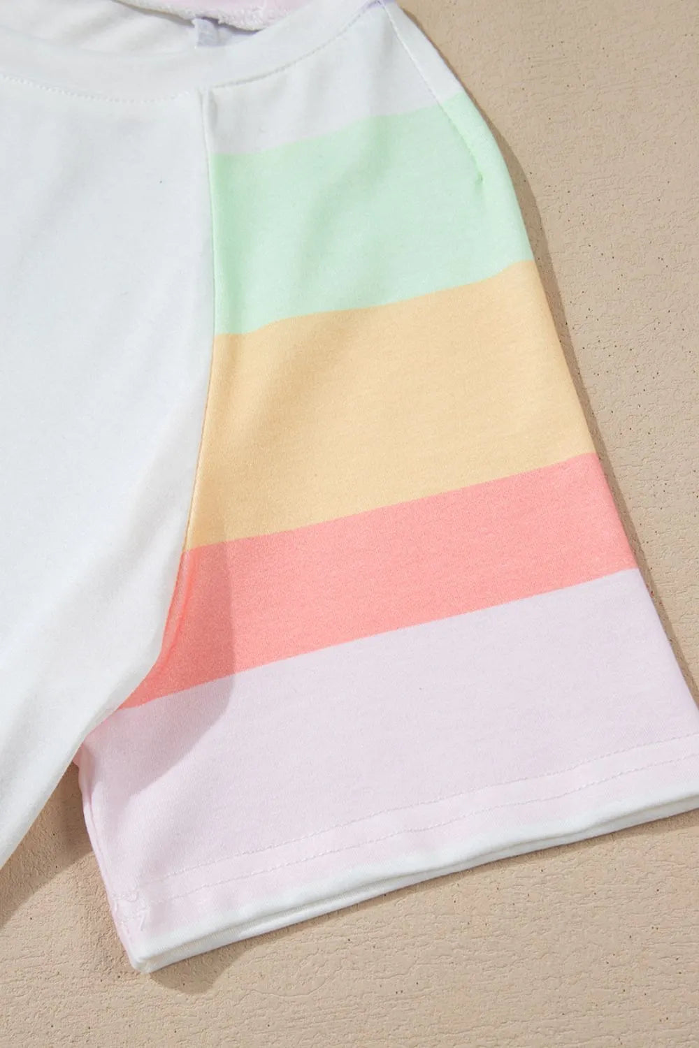 Rainbow Striped Round Neck T Shirt and Shorts Lounge Set