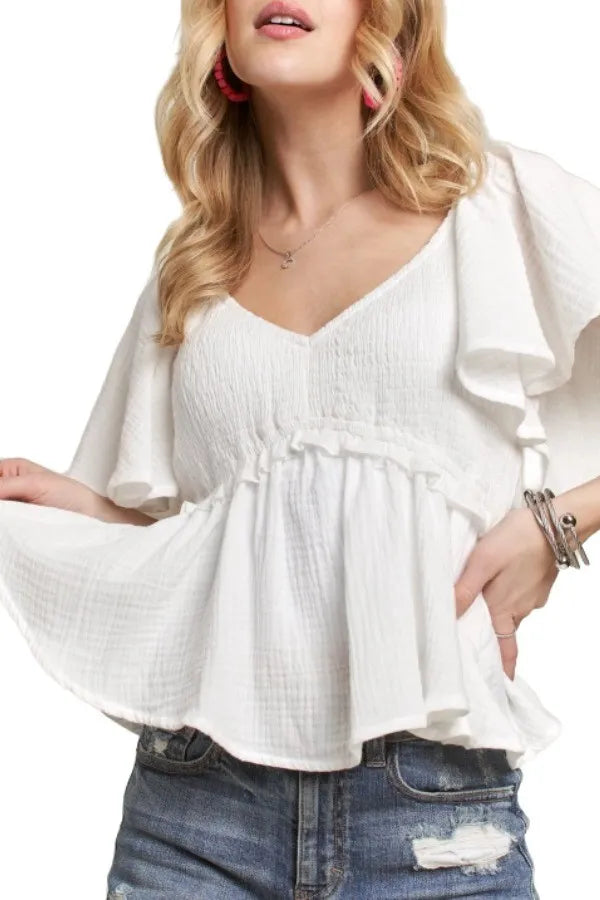 ADORA Flare Sleeves Peplum Blouse Top