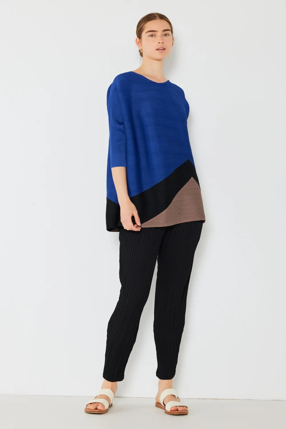 Marina West Swim Pleated Horizontal Rib Color Block Top