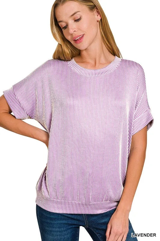 Zenana Corded Rib Short Sleeve T-Shirt LAVENDER