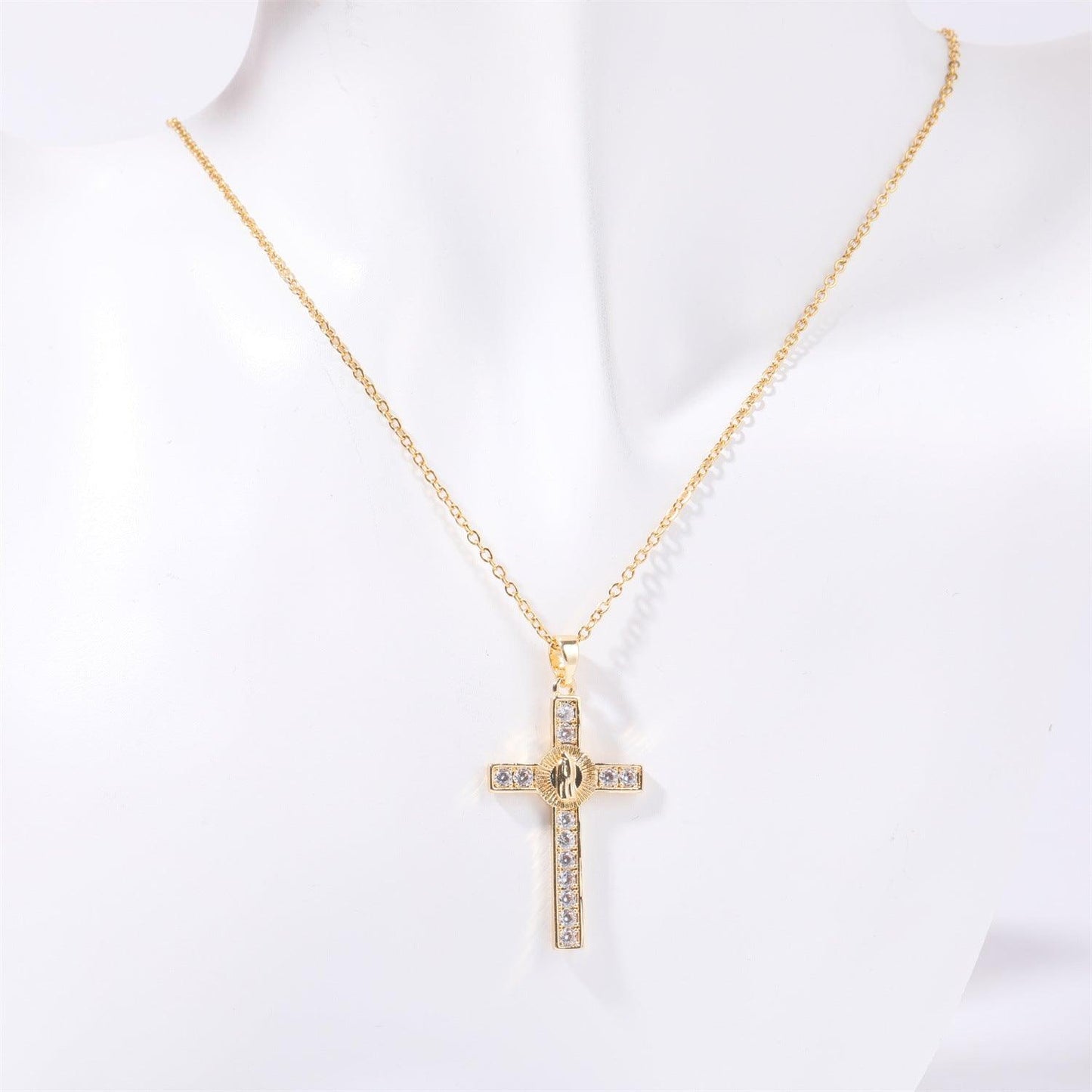 Stainless Steel Inlaid Zircon Cross Necklace Style C One Size