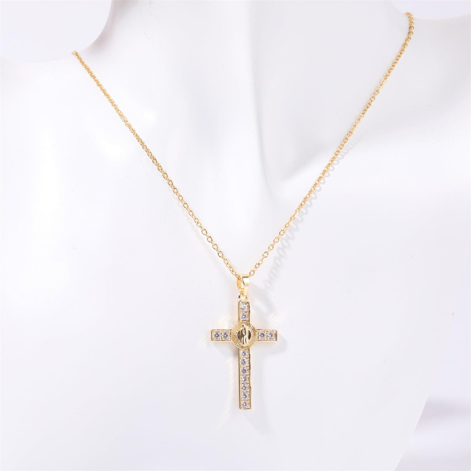Stainless Steel Inlaid Zircon Cross Necklace Style C One Size