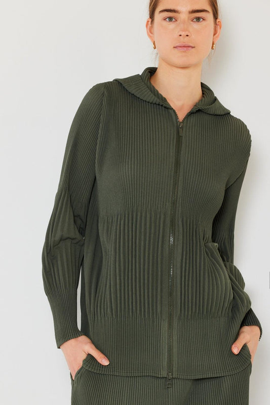 Marina West Swim Pleated Unisex Plisse Jacket with 2 Way Zipper Army Green