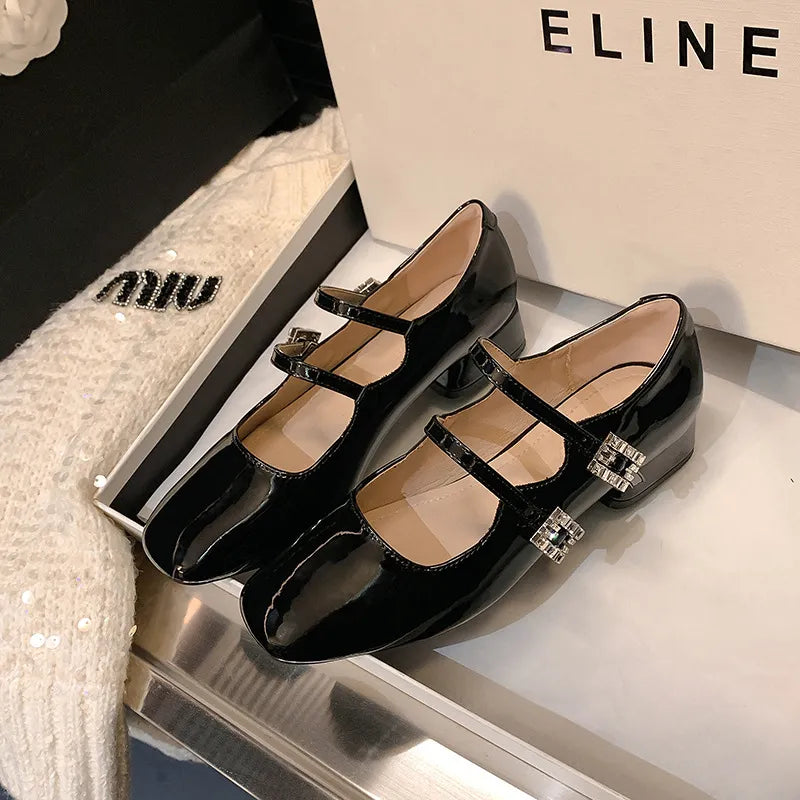 Block Heel Buckle Mary Jane Shoes Black