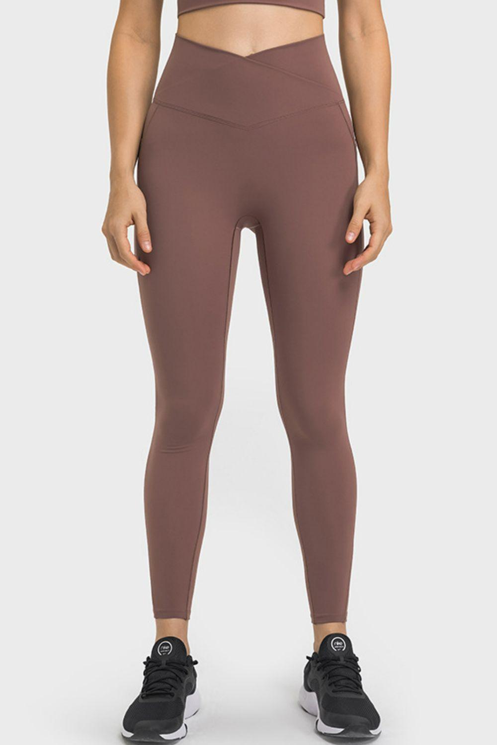 Millennia V-Waist Yoga Leggings with Pockets Brown