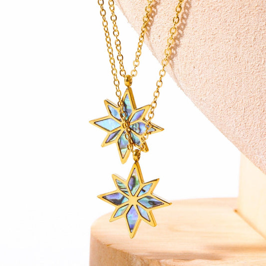 Stainless Steel Abalone Shell Pendant Necklace Gold One Size
