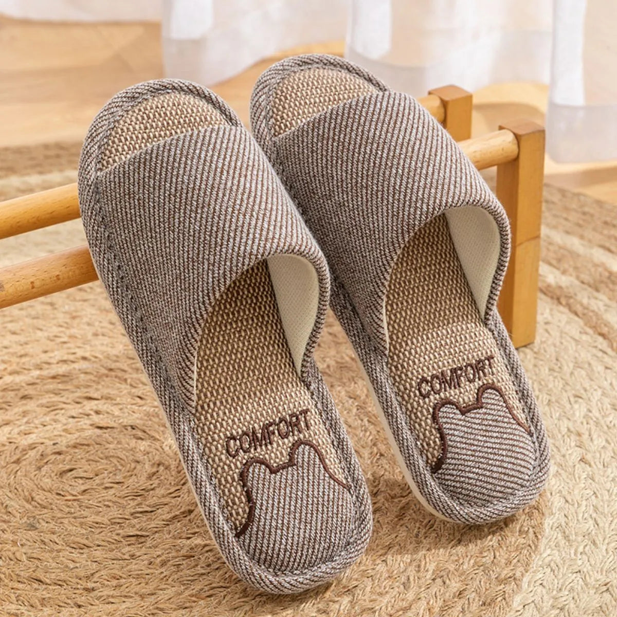 Open Toe Flats Slippers Brown