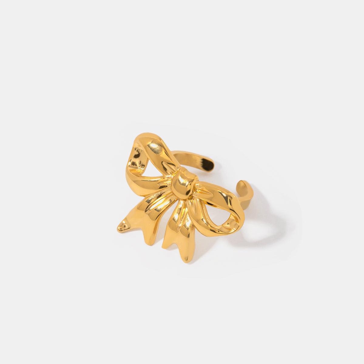18K Gold-Plated Stainless Steel Bow Ring Gold 7