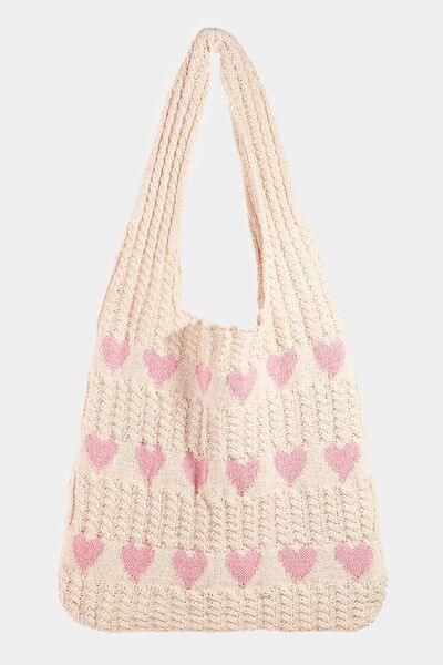 Fame Contrast Heart Crochet Tote Bag Pink One Size