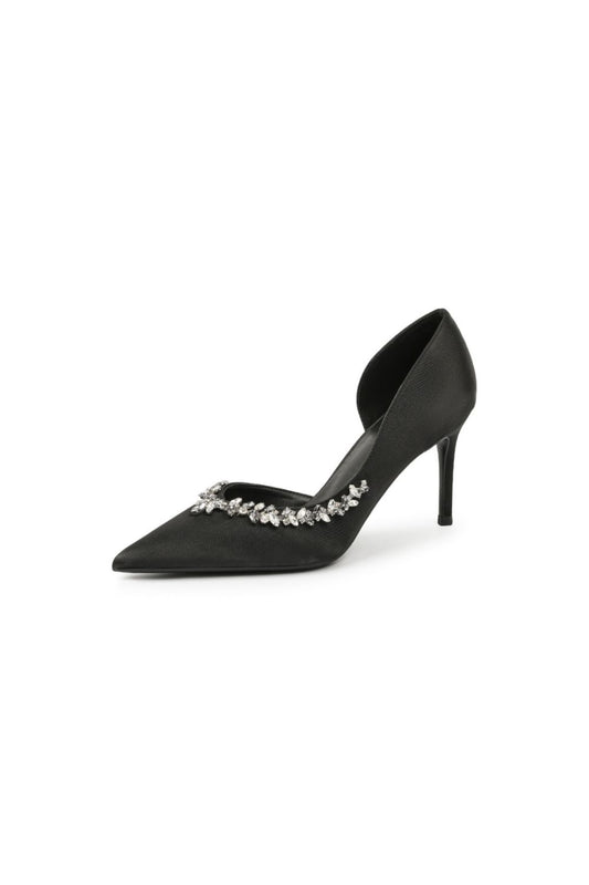 Rhinestone Point Toe Stiletto Pumps Black