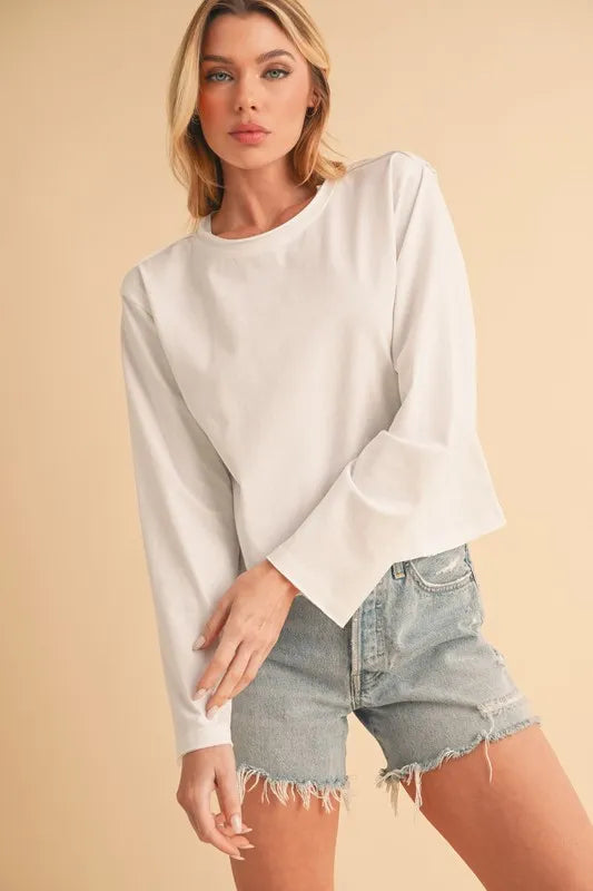 Aemi+Co Round Neck Long Sleeve T-Shirt WHITE