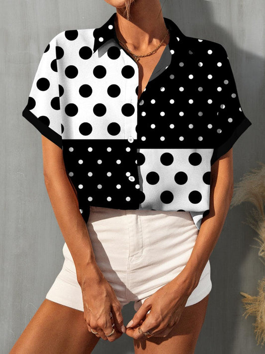 FAM-FAM Polka Dot Short Sleeve Shirt Black