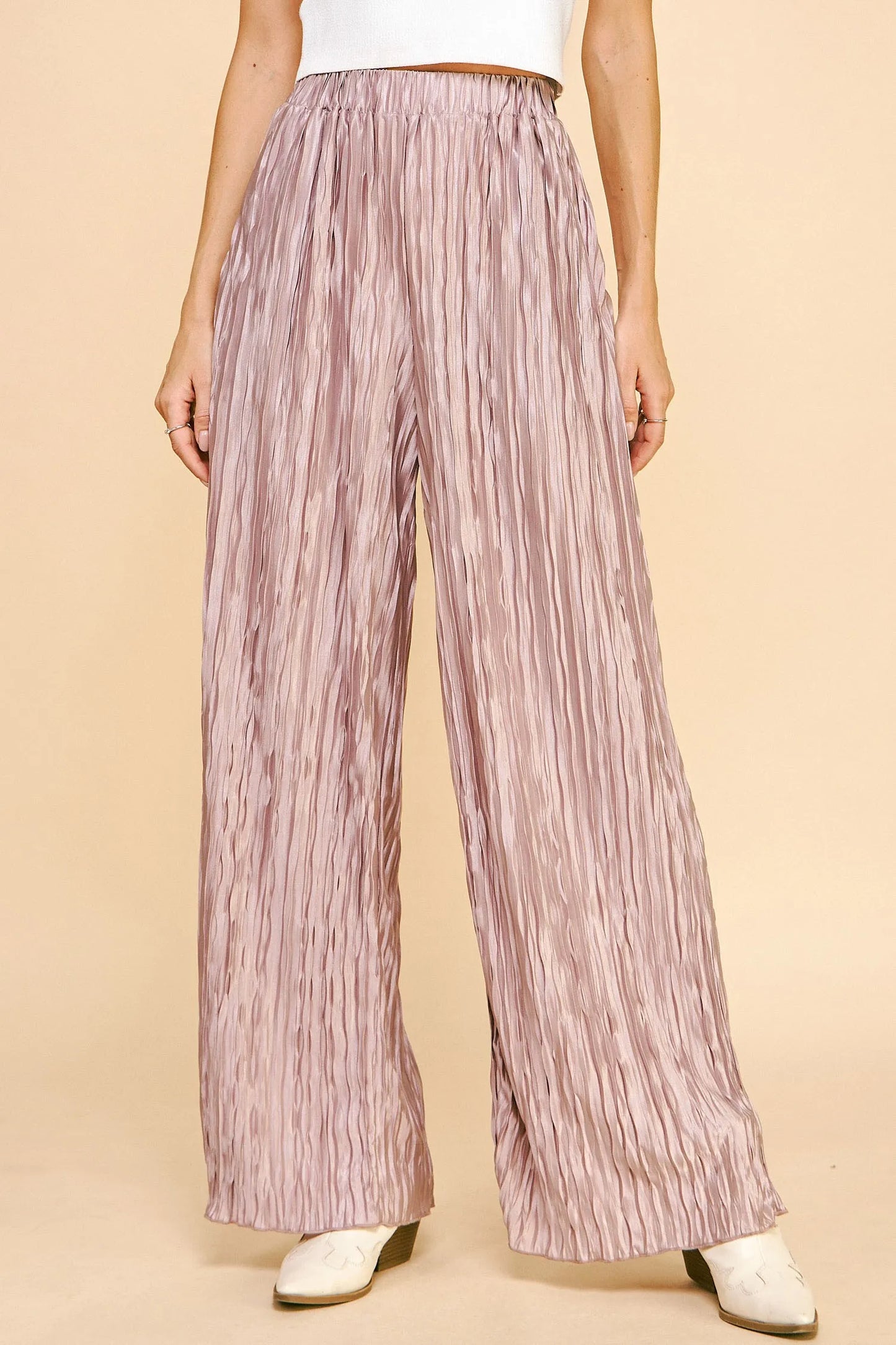 Davi & Dani Geo-pleated Elastic Waistband Pants