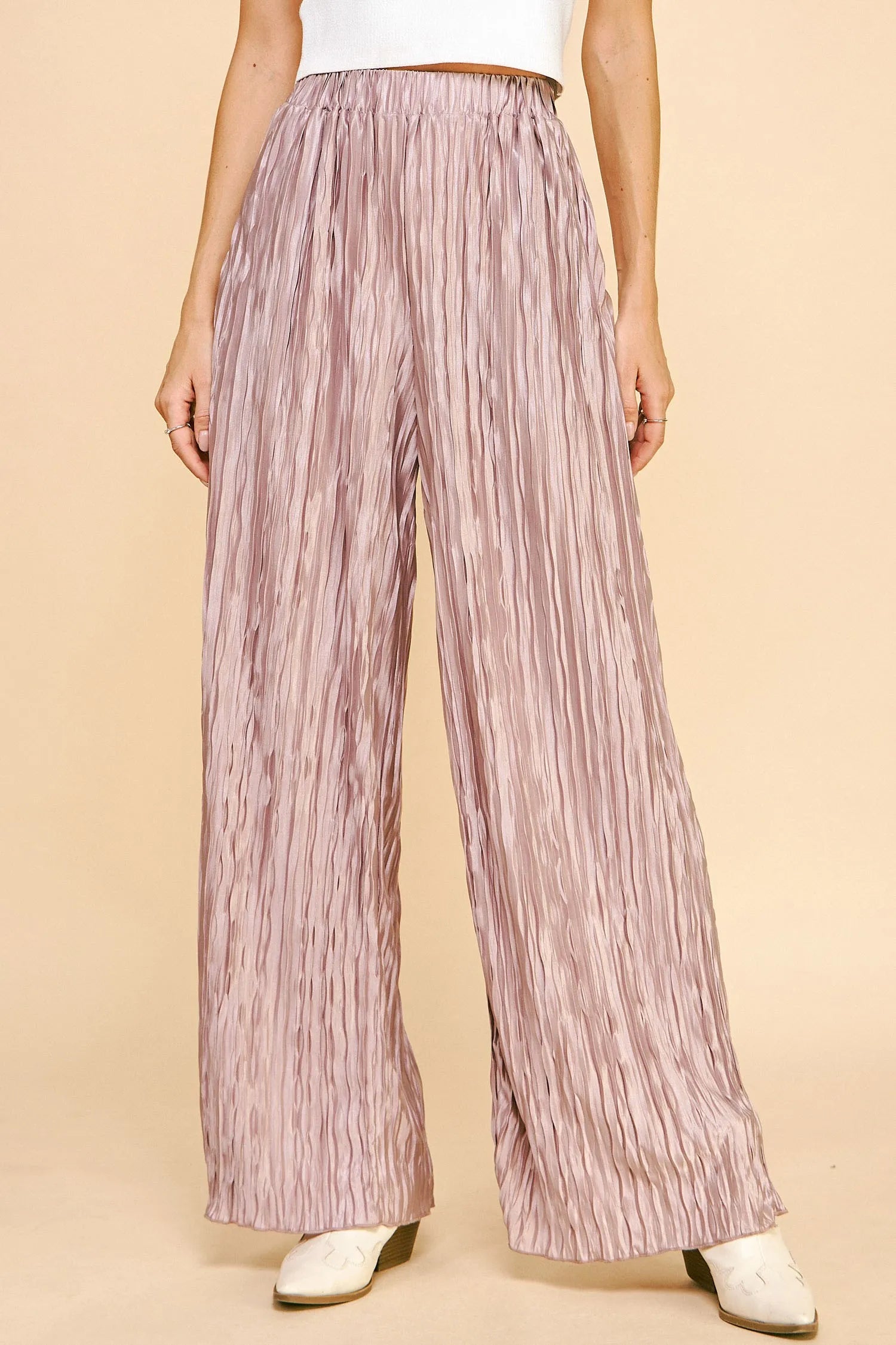 Davi & Dani Geo-pleated Elastic Waistband Pants