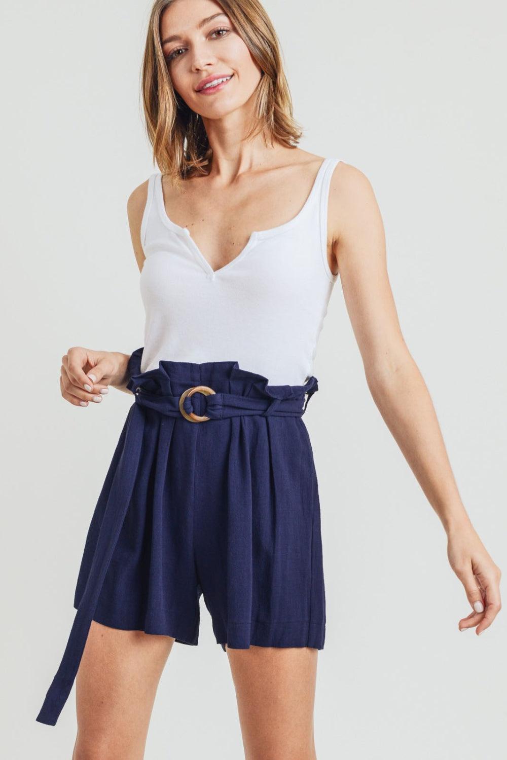 Cotton Bleu by Nu Label Buckle Belt Cotton Linen Shorts Navy