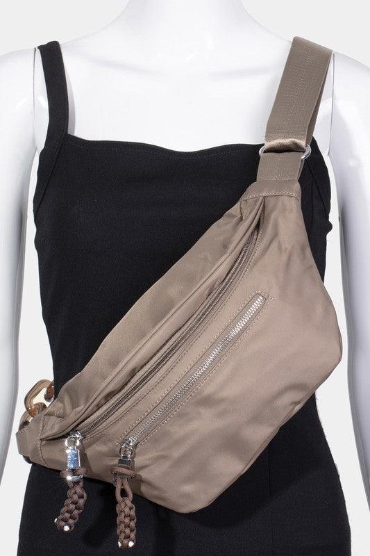 Fame Nylon Crossbody Bag with Adjustable Strap Khaki One Size