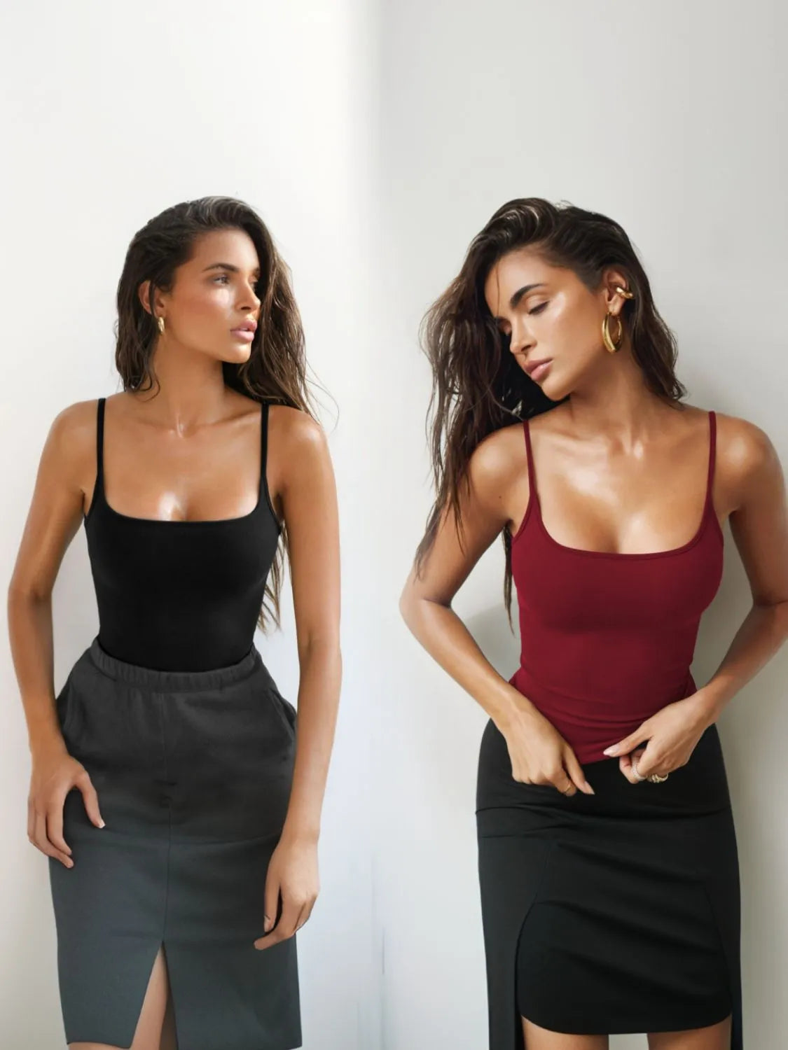 Square Neck 2 Piece Cami Black & Red