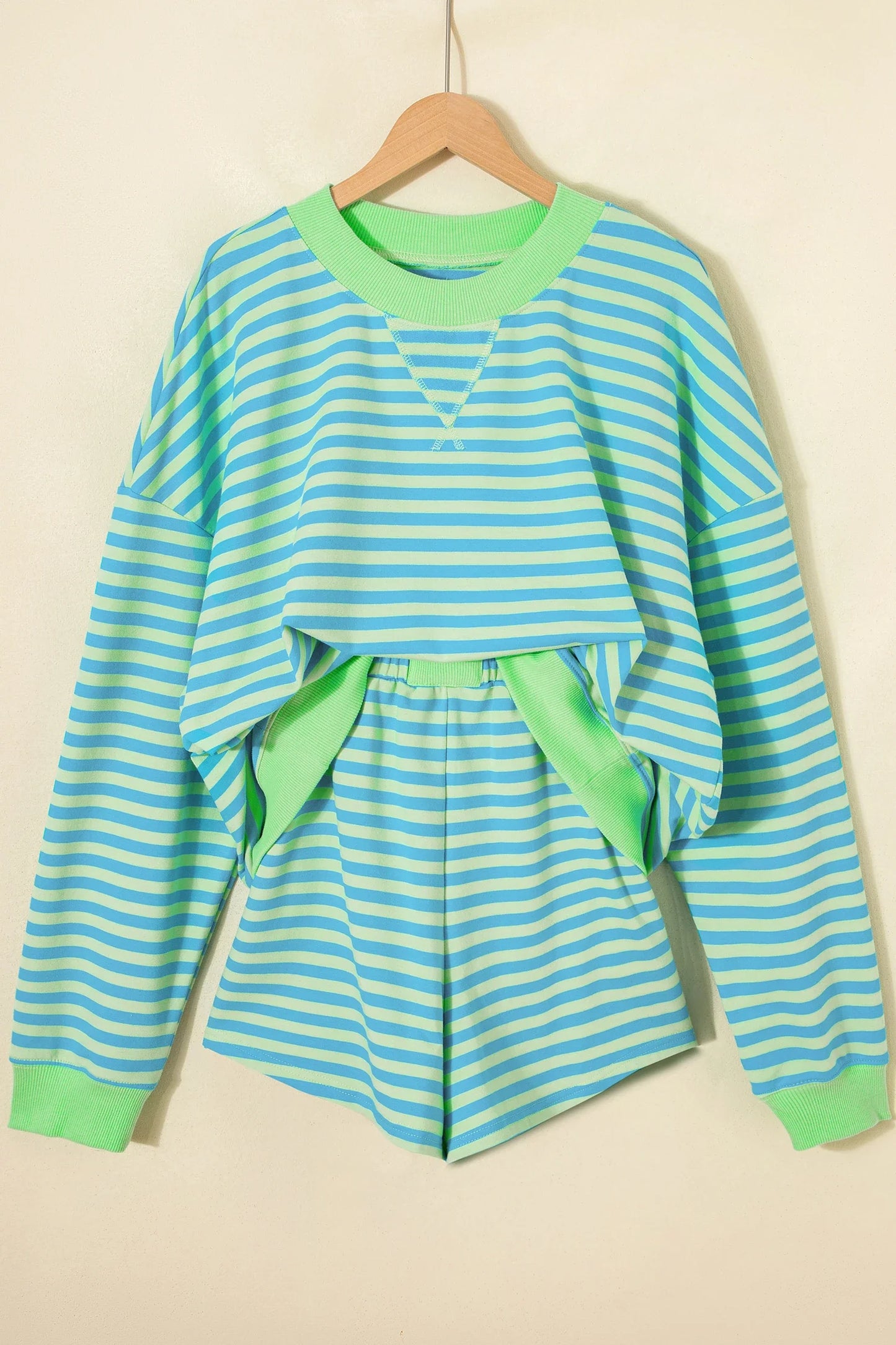 Stripe Colorblock Pullover & Pull-On Shorts Set
