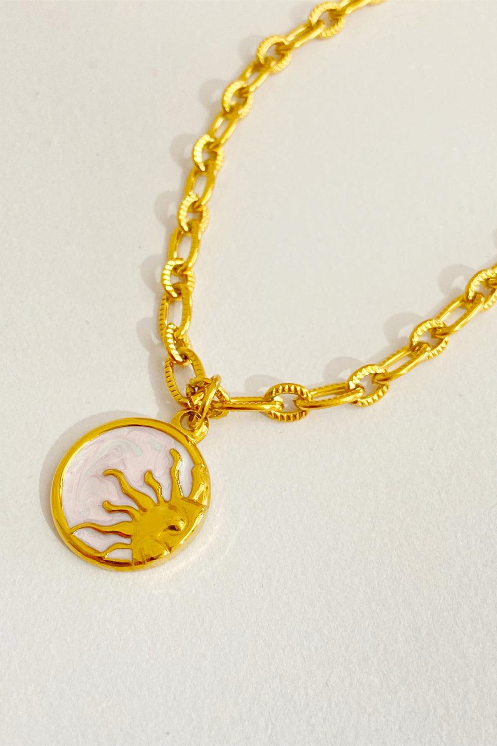 Round Pendant Stainless Steel Necklace Sun One Size